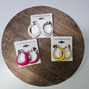 Croft & Barrow Hoop Earring Bundle Set Pink Yellow White